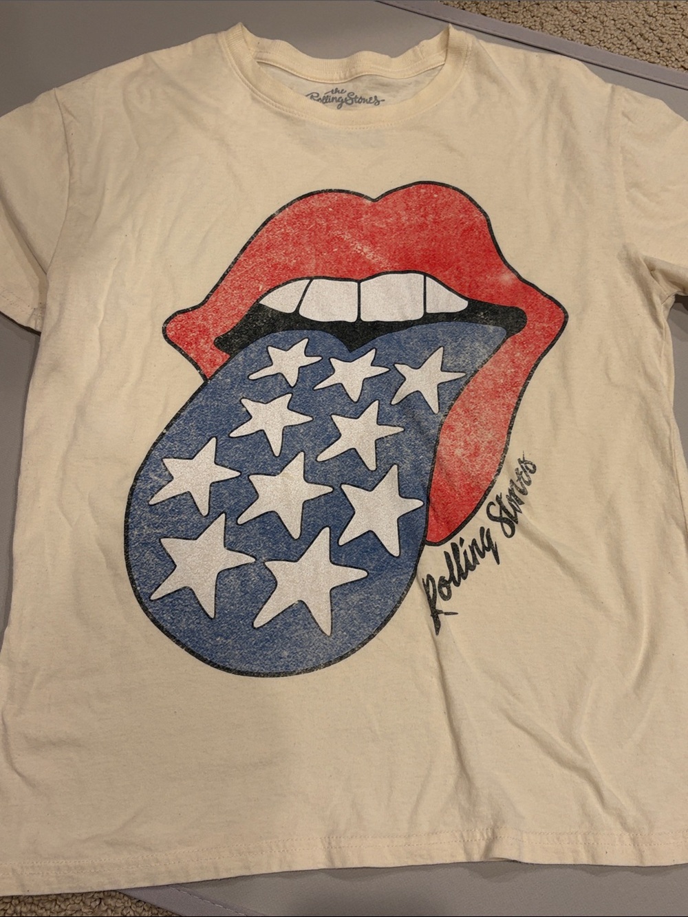 the Rolling Stones Cream T shirt men’s medium, M Red Lips and Blue Star Tongue